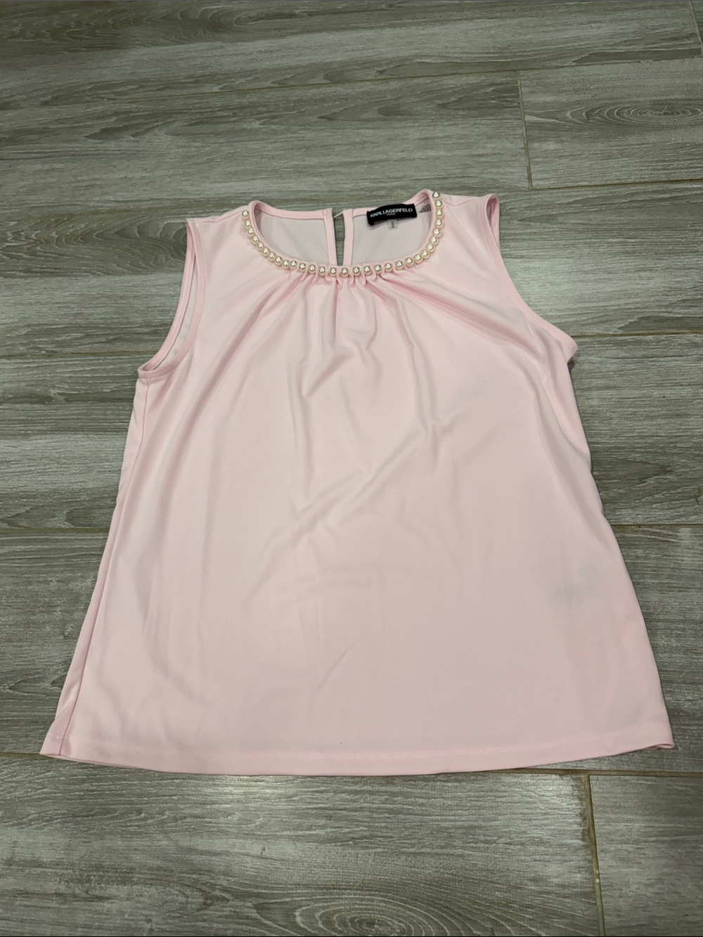 Karl Lagerfeld Light Pink Pearl-Trim Sleeveless Camisole M